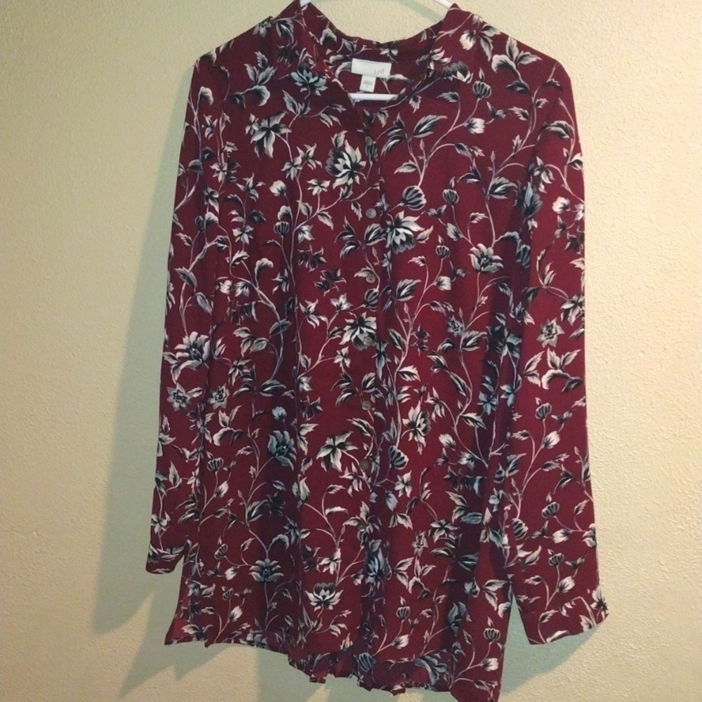 J Jill Floral Tunic Length Button Blouse S